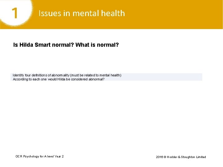 Issues in mental health Is Hilda Smart normal? What is normal? Identify four definitions