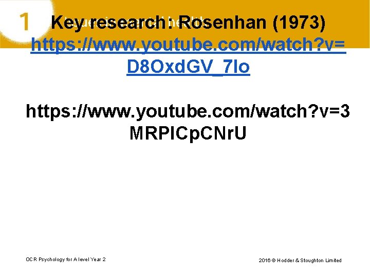 Issues in mental health Key research: Rosenhan (1973) https: //www. youtube. com/watch? v= D