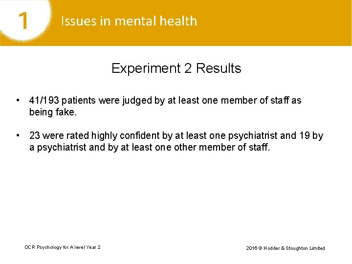 Issues in mental health Experiment 2 Results • 41/193 patients were judged by at