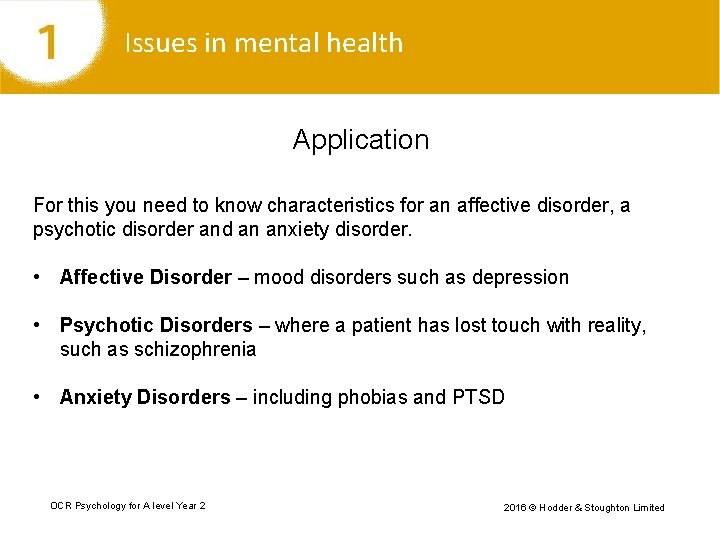 Issues in mental health Application For this you need to know characteristics for an