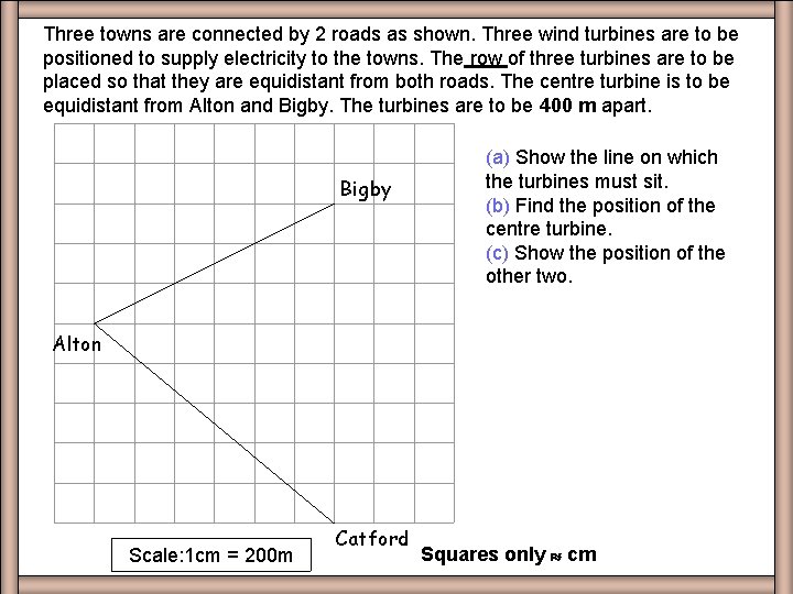 Three towns are connected by 2 roads as shown. Three wind turbines are to Three towns are connected by 2 roads as shown. Three wind turbines are to