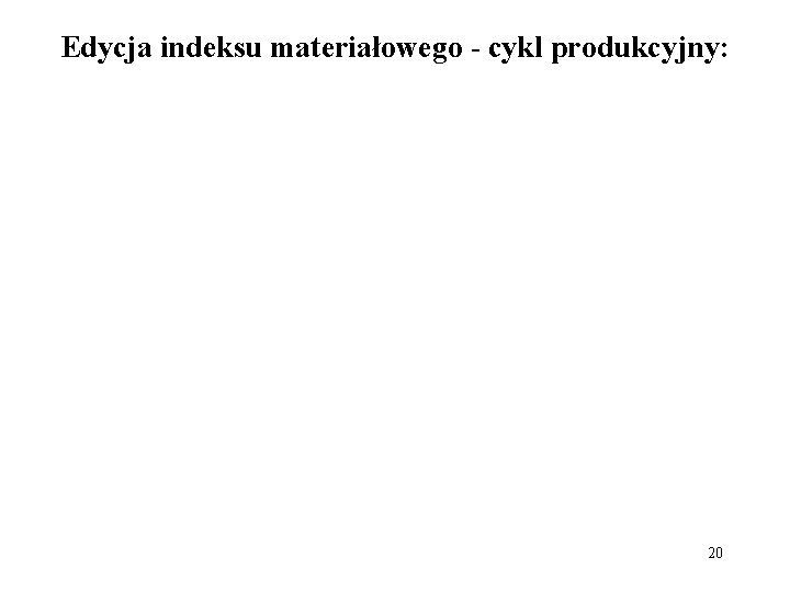 Edycja indeksu materiałowego - cykl produkcyjny: 20 