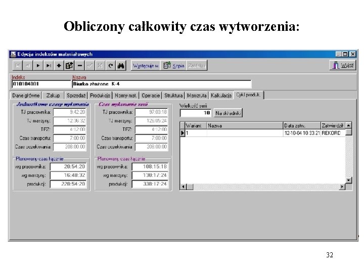 Obliczony całkowity czas wytworzenia: 32 