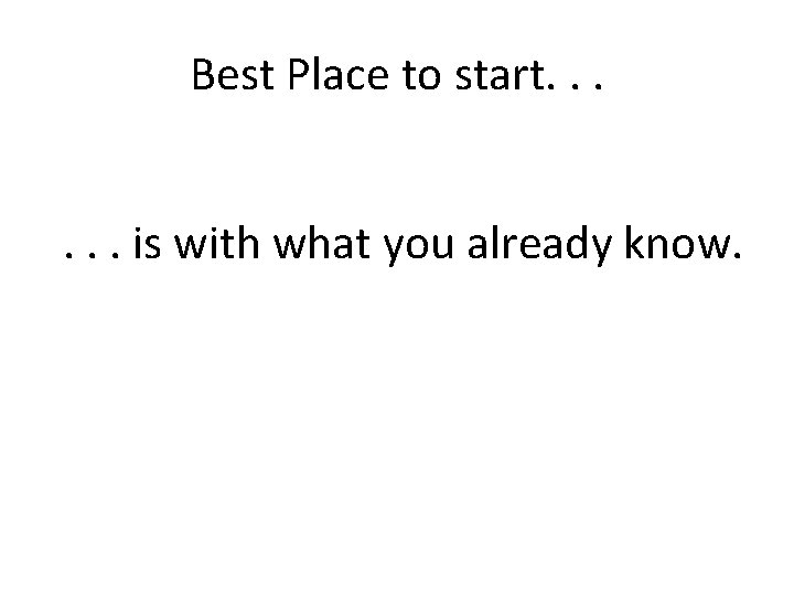 Best Place to start. . . is with what you already know. Best Place to start. . . is with what you already know.