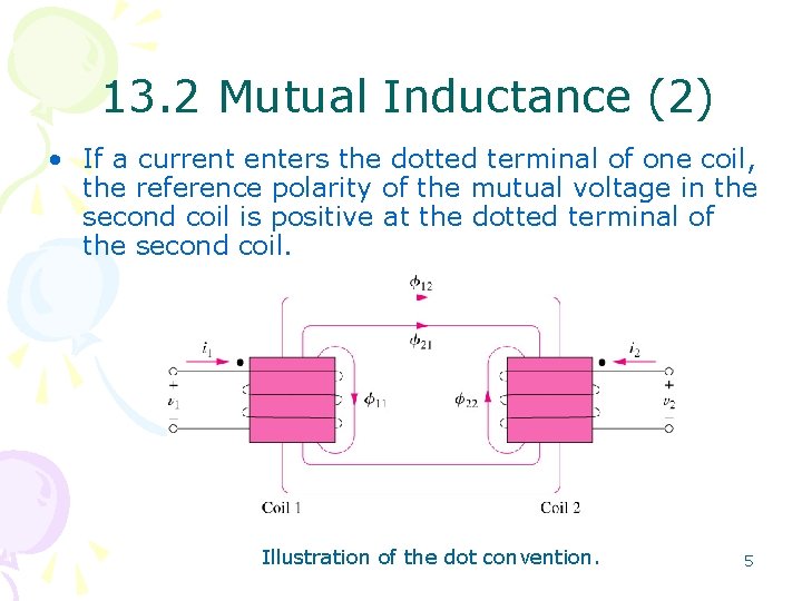 13. 2 Mutual Inductance (2) • If a current enters the dotted terminal of