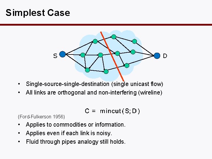 Simplest Case S D • Single-source-single-destination (single unicast flow) • All links are orthogonal