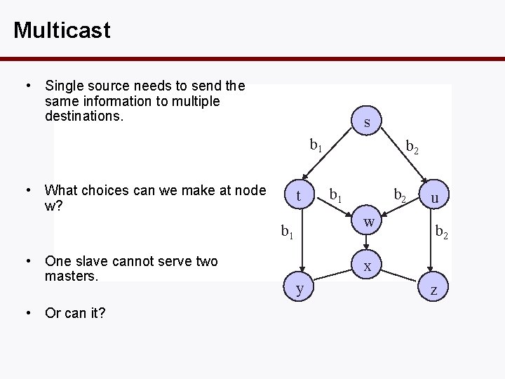 Multicast • Single source needs to send the same information to multiple destinations. s