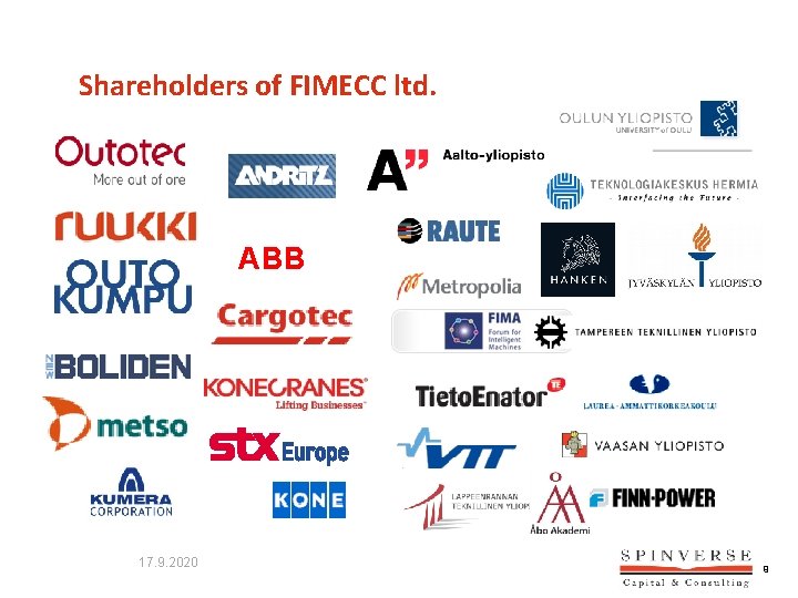 Shareholders of FIMECC ltd. ABB 17. 9. 2020 9 