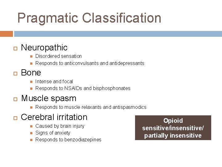 Pragmatic Classification Neuropathic Bone Intense and focal Responds to NSAIDs and bisphonates Muscle spasm