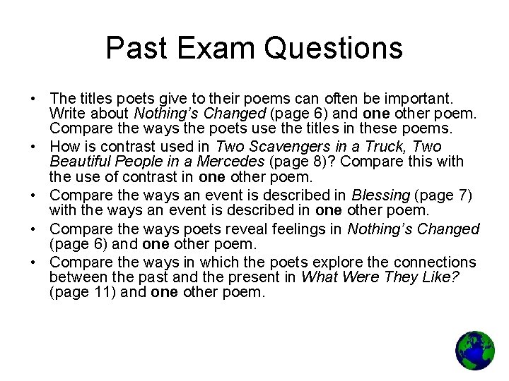 Past Exam Questions • The titles poets give to their poems can often be