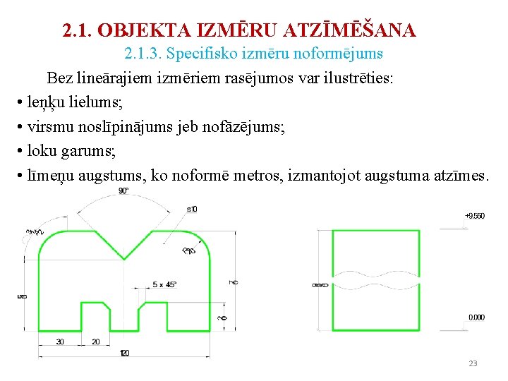 2. 1. OBJEKTA IZMĒRU ATZĪMĒŠANA 2. 1. 3. Specifisko izmēru noformējums Bez lineārajiem izmēriem 2. 1. OBJEKTA IZMĒRU ATZĪMĒŠANA 2. 1. 3. Specifisko izmēru noformējums Bez lineārajiem izmēriem