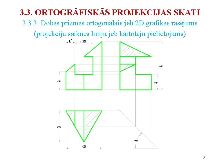 3. 3. ORTOGRĀFISKĀS PROJEKCIJAS SKATI 3. 3. 3. Dobas prizmas ortogonālais jeb 2 D 3. 3. ORTOGRĀFISKĀS PROJEKCIJAS SKATI 3. 3. 3. Dobas prizmas ortogonālais jeb 2 D