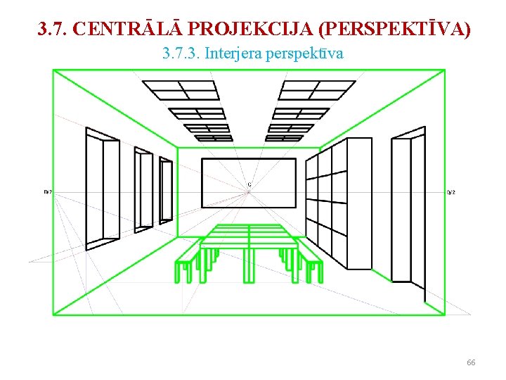 3. 7. CENTRĀLĀ PROJEKCIJA (PERSPEKTĪVA) 3. 7. 3. Interjera perspektīva 66 3. 7. CENTRĀLĀ PROJEKCIJA (PERSPEKTĪVA) 3. 7. 3. Interjera perspektīva 66