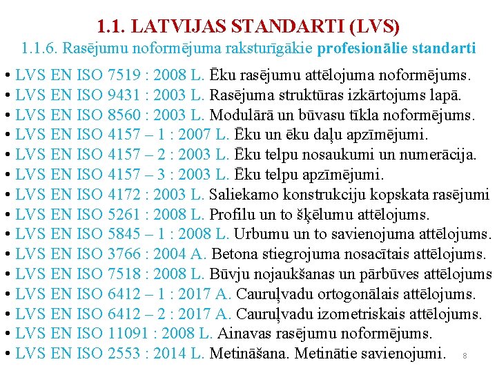 1. 1. LATVIJAS STANDARTI (LVS) 1. 1. 6. Rasējumu noformējuma raksturīgākie profesionālie standarti • 1. 1. LATVIJAS STANDARTI (LVS) 1. 1. 6. Rasējumu noformējuma raksturīgākie profesionālie standarti •