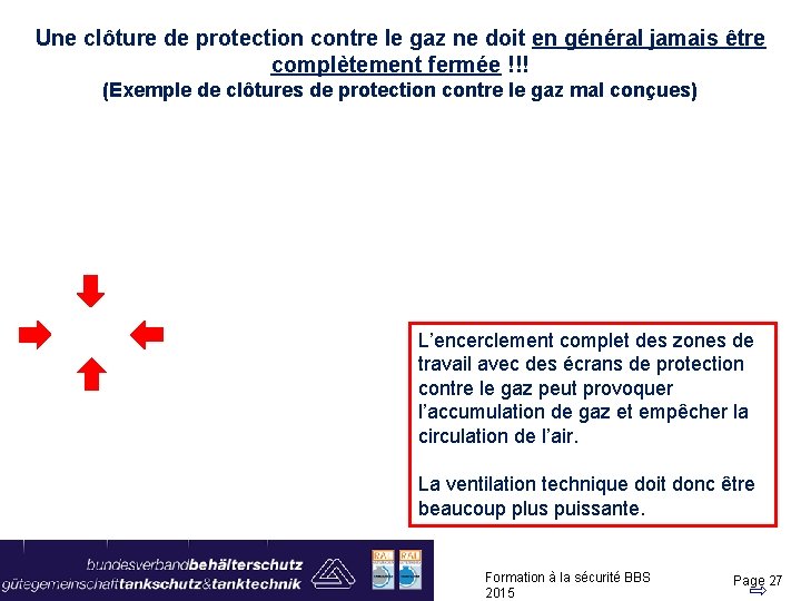 Une clôture de protection contre le gaz ne doit en général jamais être complètement