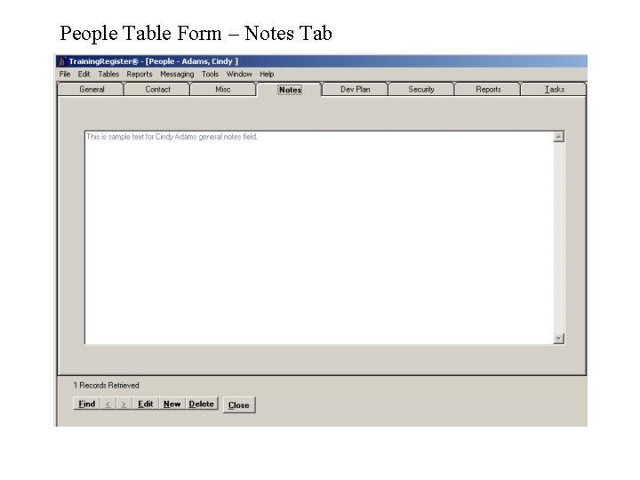 People Table Form – Notes Tab 