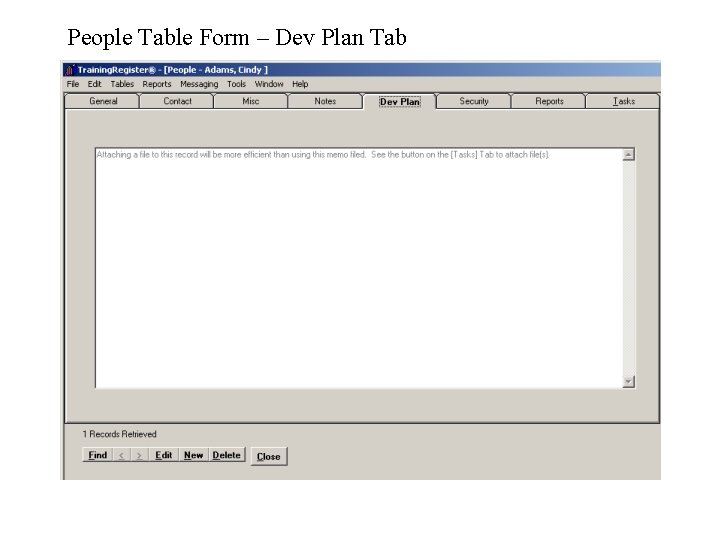 People Table Form – Dev Plan Tab 