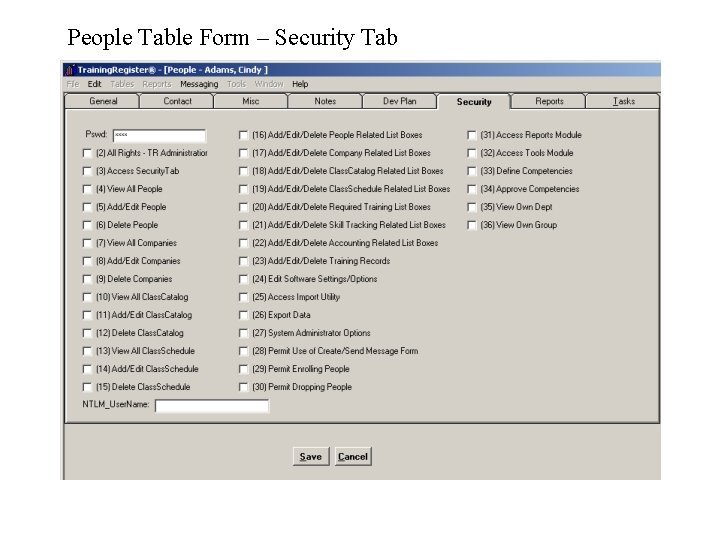 People Table Form – Security Tab 