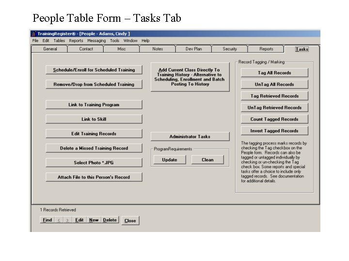 People Table Form – Tasks Tab 