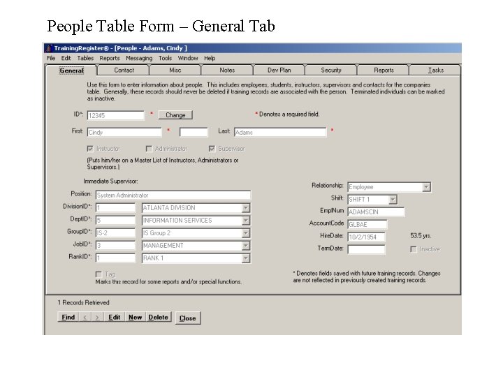 People Table Form – General Tab 