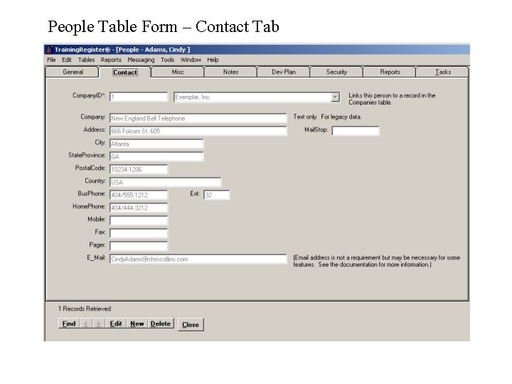 People Table Form – Contact Tab 
