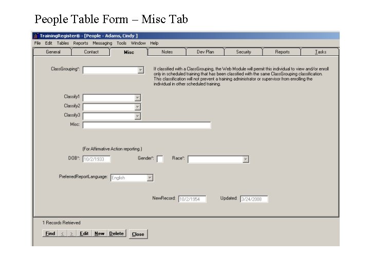 People Table Form – Misc Tab 