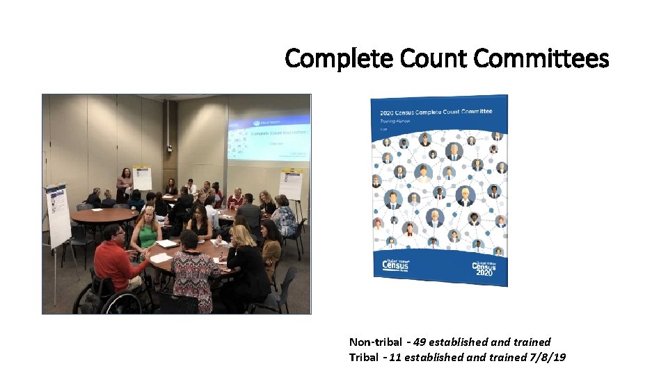 Complete Count Committees Non-tribal - 49 established and trained Tribal - 11 established and