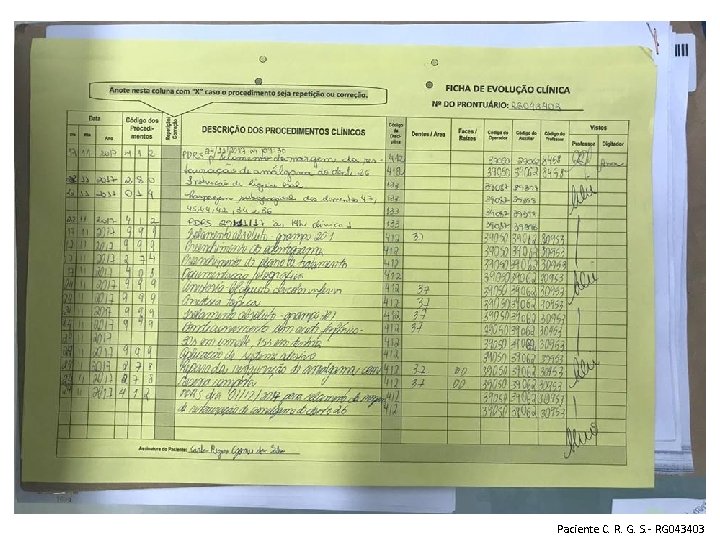 Paciente C. R. G. S. - RG 043403 