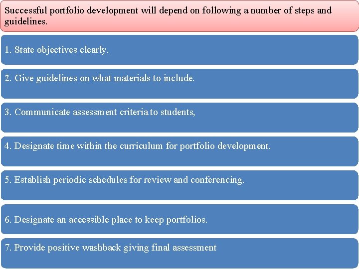 Successful portfolio development will depend on following a number of steps and guidelines. 1.