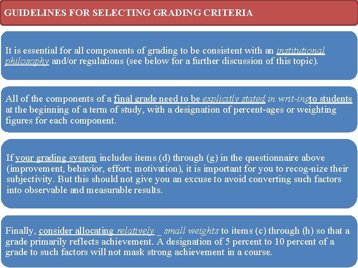 GUIDELINES FOR SELECTING GRADING CRITERIA It is essential for all components of grading to