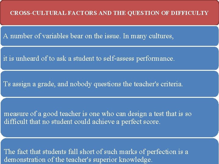 CROSS-CULTURAL FACTORS AND THE QUESTION OF DIFFICULTY A number of variables bear on the