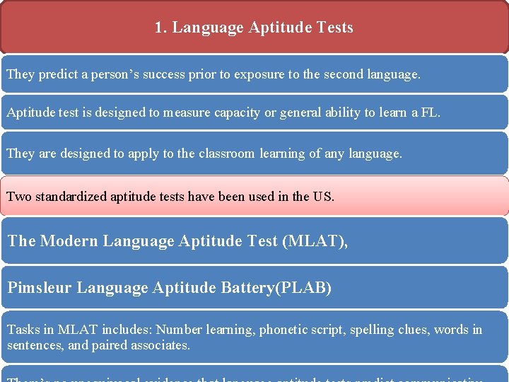 1. Language Aptitude Tests They predict a person’s success prior to exposure to the