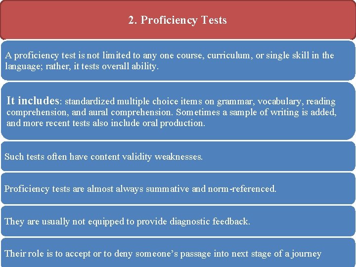 2. Proficiency Tests A proficiency test is not limited to any one course, curriculum,