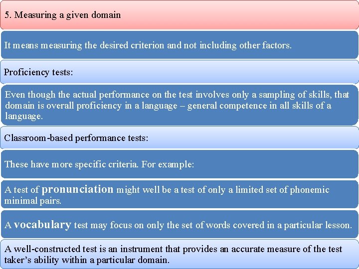 5. Measuring a given domain It means measuring the desired criterion and not including