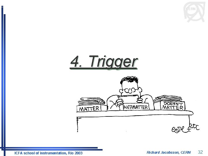 CERN 4. Trigger ICFA school of instrumentation, Rio 2003 Richard Jacobsson, CERN 32 