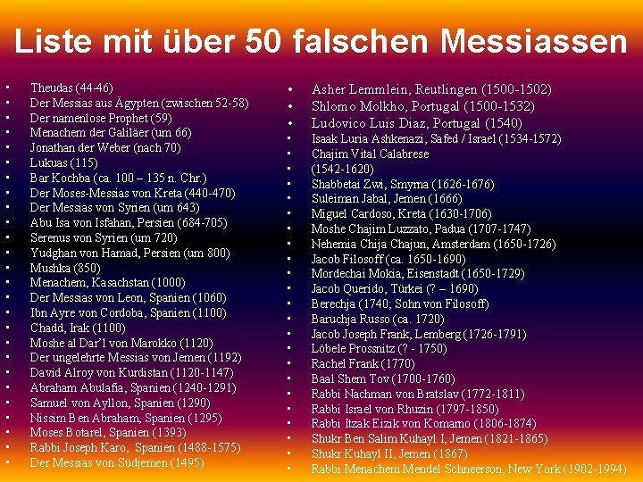 Liste mit über 50 falschen Messiassen • • • • • • • Theudas