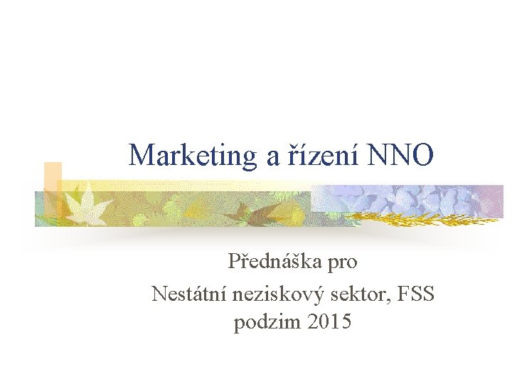Marketing a řízení NNO Přednáška pro Nestátní neziskový sektor, FSS podzim 2015 