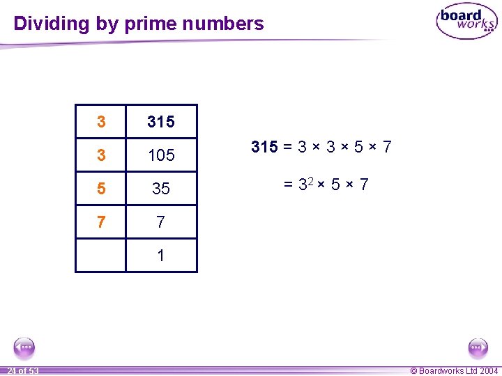 Dividing by prime numbers 3 315 3 105 315 = 3 × 5 × Dividing by prime numbers 3 315 3 105 315 = 3 × 5 ×