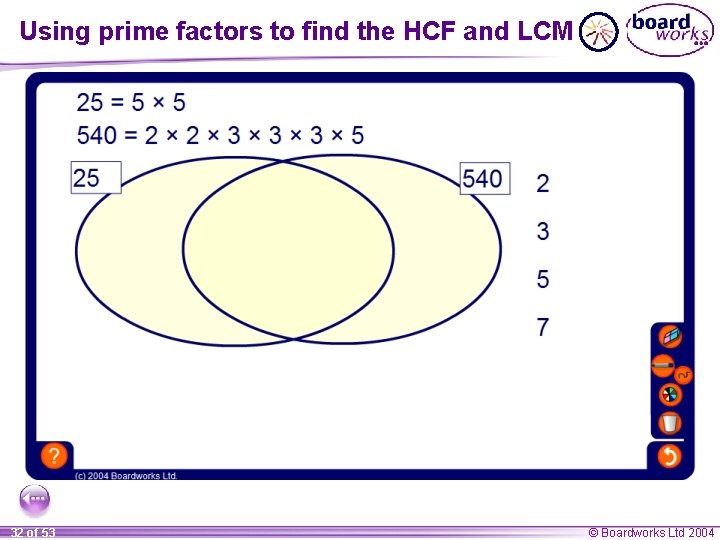 Using prime factors to find the HCF and LCM 32 of 53 © Boardworks Using prime factors to find the HCF and LCM 32 of 53 © Boardworks