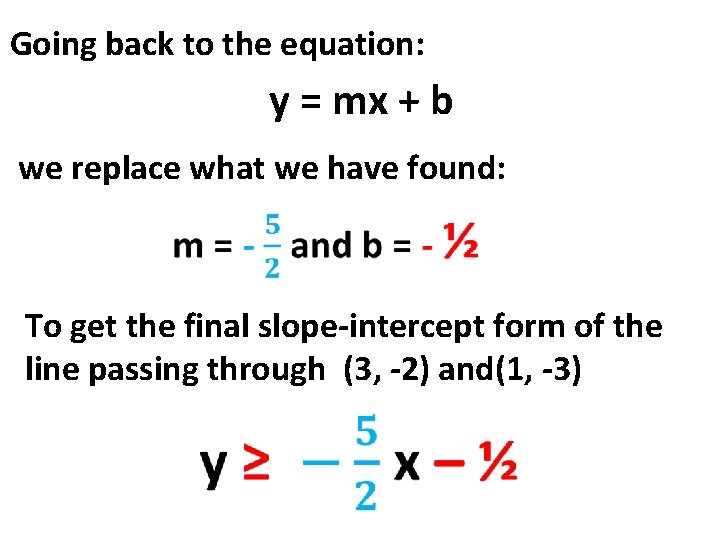 Going back to the equation: y = mx + b we replace what we