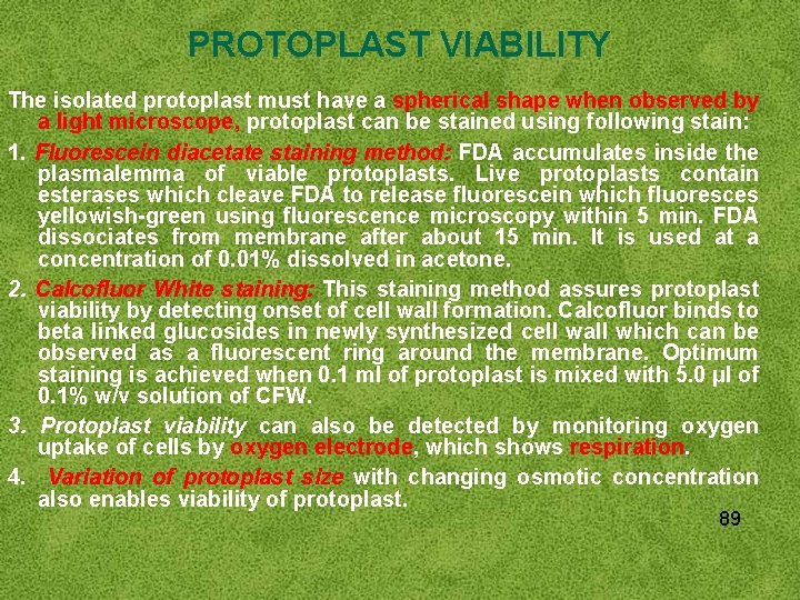 PROTOPLAST VIABILITY The isolated protoplast must have a spherical shape when observed by a