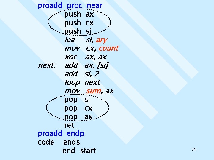 proadd proc push next: lea mov xor add loop mov near ax cx si