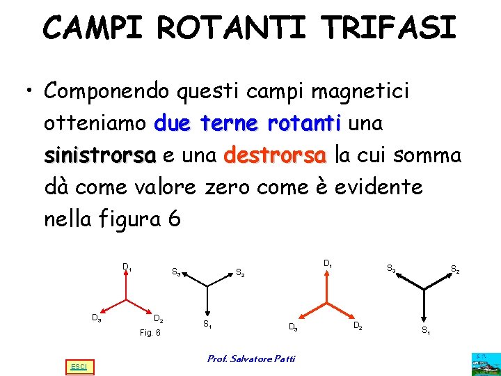 CAMPI ROTANTI TRIFASI • Componendo questi campi magnetici otteniamo due terne rotanti una sinistrorsa CAMPI ROTANTI TRIFASI • Componendo questi campi magnetici otteniamo due terne rotanti una sinistrorsa