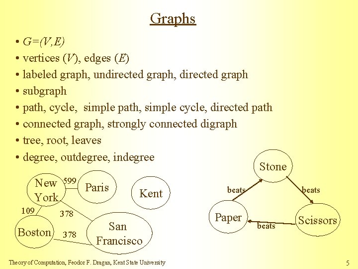 Graphs • G=(V, E) • vertices (V), edges (E) • labeled graph, undirected graph,