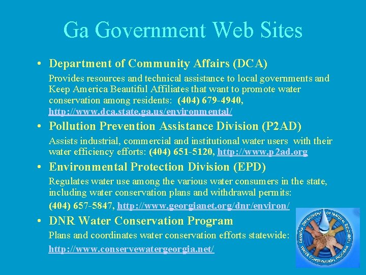 Ga Government Web Sites • Department of Community Affairs (DCA) Provides resources and technical