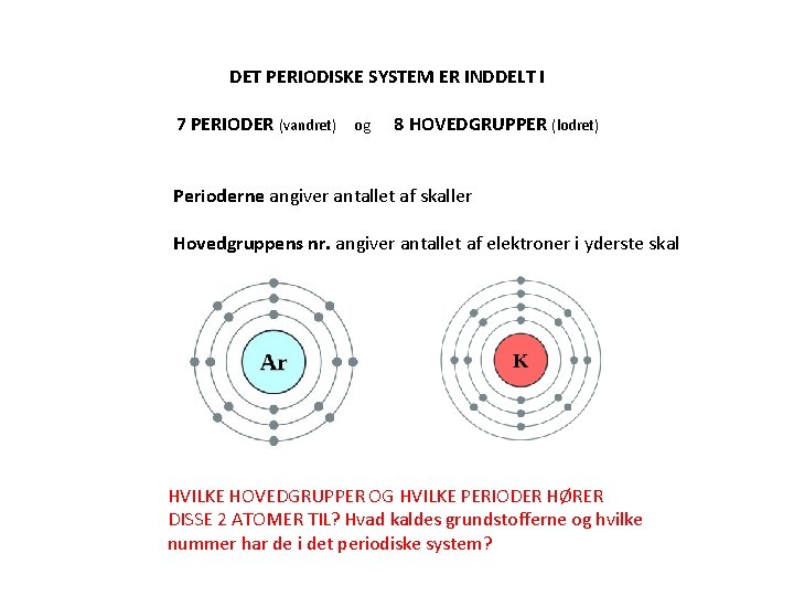 DET PERIODISKE SYSTEM ER INDDELT I 7 PERIODER (vandret) og 8 HOVEDGRUPPER (lodret) Perioderne DET PERIODISKE SYSTEM ER INDDELT I 7 PERIODER (vandret) og 8 HOVEDGRUPPER (lodret) Perioderne