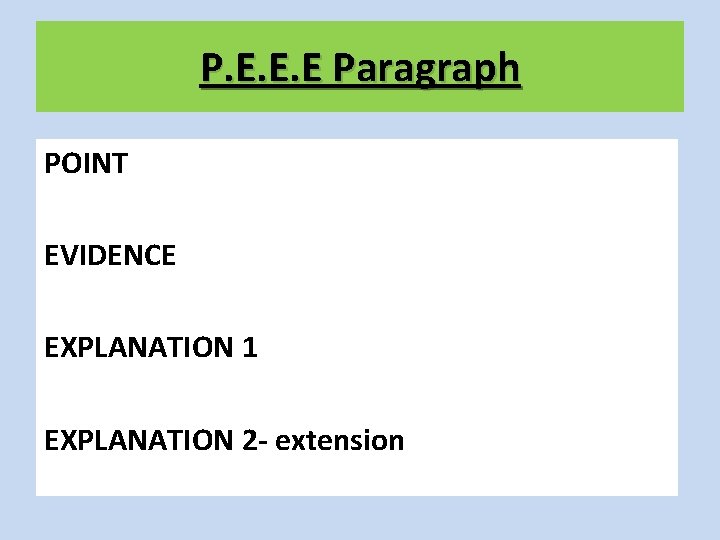 P. E. E. E Paragraph POINT EVIDENCE EXPLANATION 1 EXPLANATION 2 - extension 