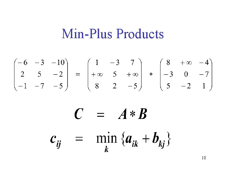 Min-Plus Products 10 