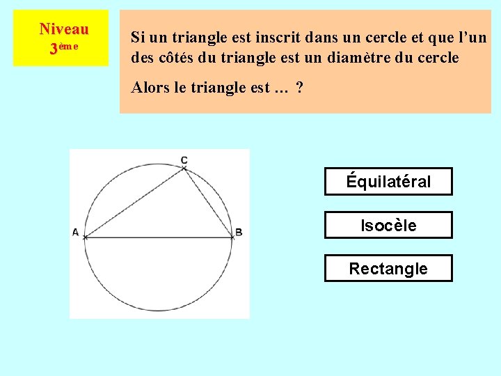 Niveau 3ème Si un triangle est inscrit dans un cercle et que l’un des