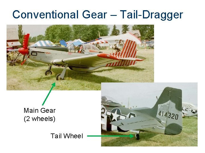 Conventional Gear – Tail-Dragger Main Gear (2 wheels) Tail Wheel 